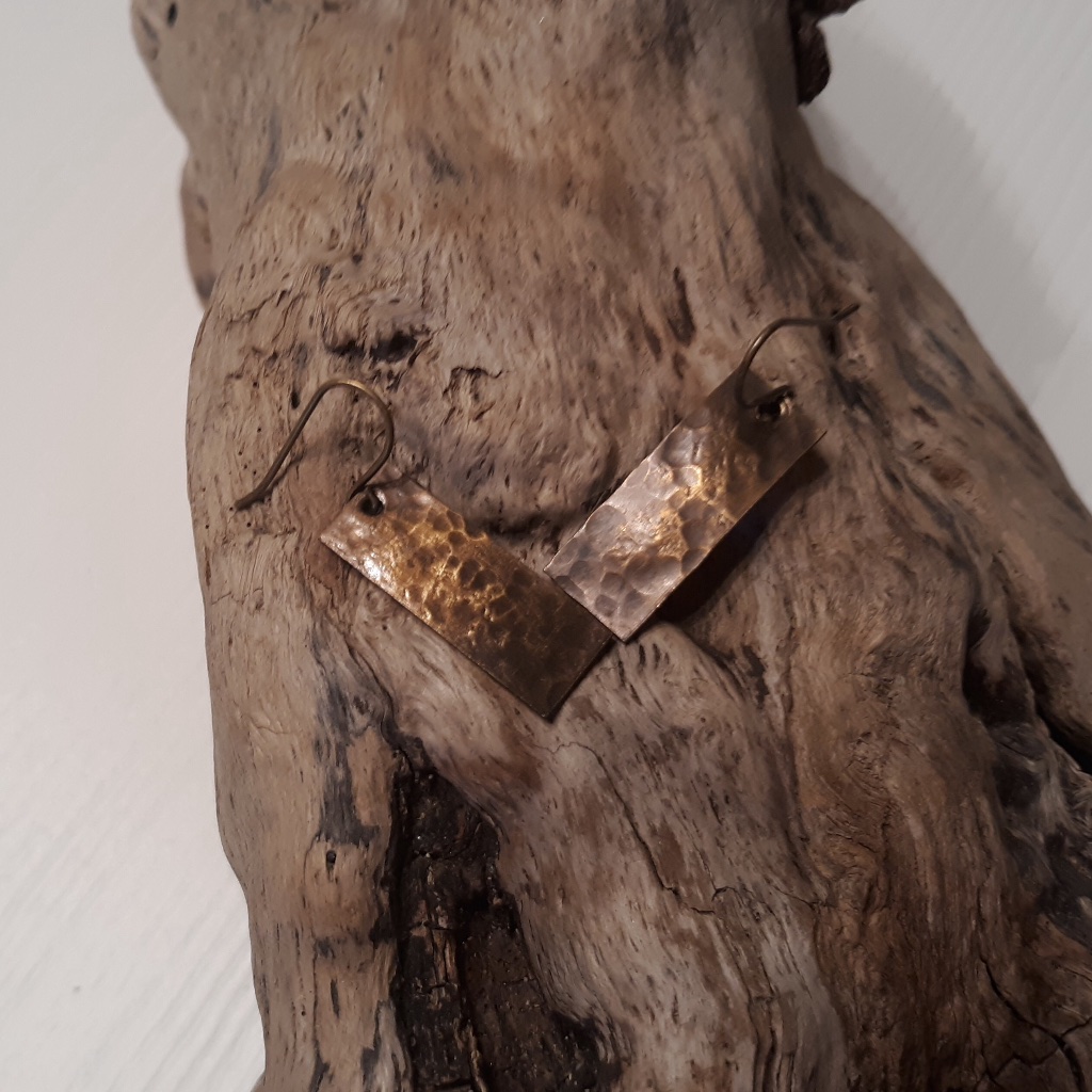 Hammered Oxidized Brass Bar Dangle Drop Earrings